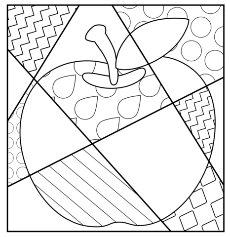 Apple with pop art patterns coloring page