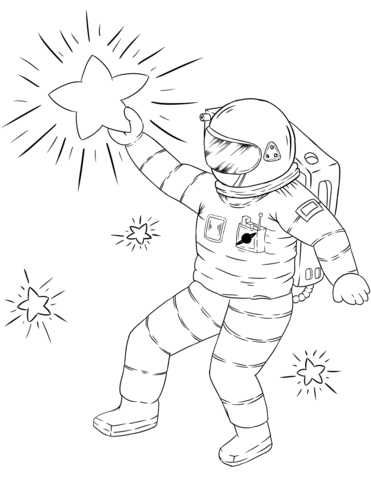 Astronaut grabbing a star coloring page