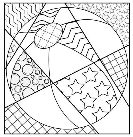 Beach ball with pop art patterns coloring page