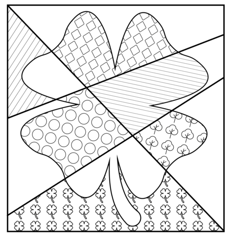 4-leaf clover with pop art patterns coloring page