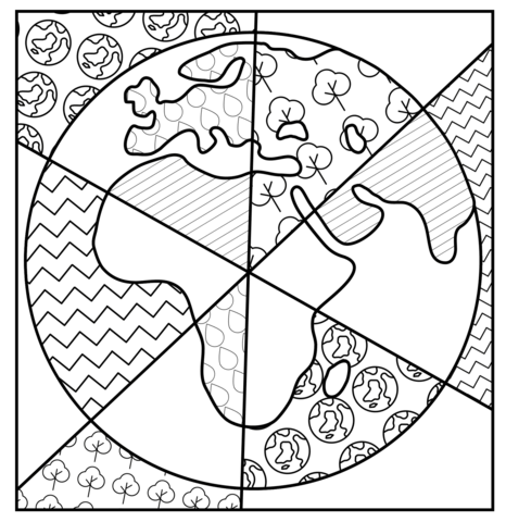 Planet Earth with pop art patterns coloring page