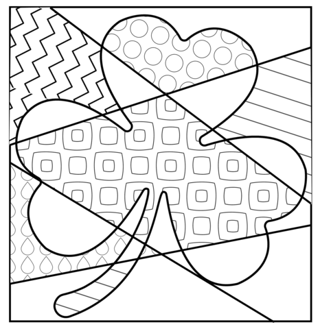 Shamrock with pop art patterns coloring page