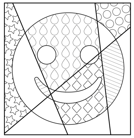 Smiley face with pop art patterns coloring page