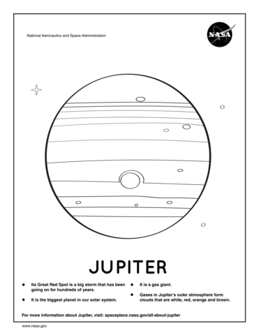 Coloring page with facts about Jupiter