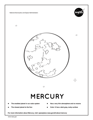 Coloring page with facts about Mercury