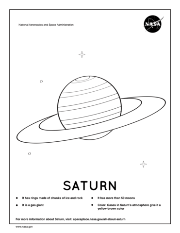 Coloring page with facts about Saturn