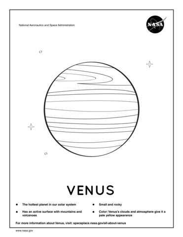 Coloring page with facts about Venus