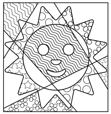 Sun with pop art patterns coloring page